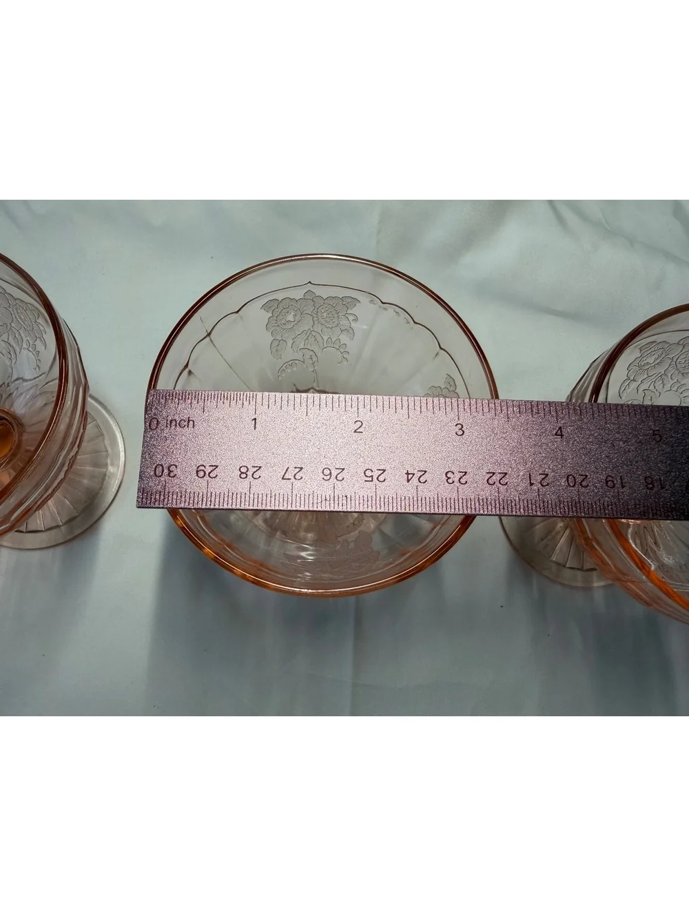 Set of 3 Pink Depression Glass Poinsettia Floral Sherbet Dessert Cups Footed 4¾”